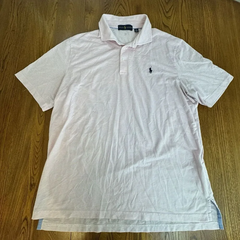 Ralph Lauren S/S‎ Performance Pink Striped Blue Pony Polo Men's Size XL